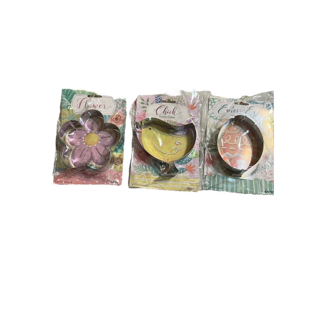 3 Ganz Easter Cookie Cutters Easter Egg Flower Chick NWT